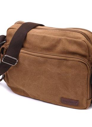 Вместительная мужская сумка мессенджер из плотного текстиля vintage 22205 коричневый