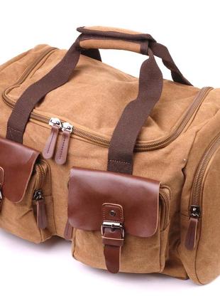 Удобная дорожная сумка из плотного текстиля 21239 vintage коричневая