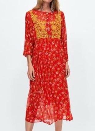 Платье  zara в стиле бохо цветочный принт