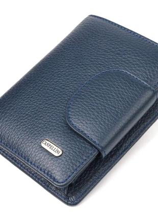 Цікавий вертикальний гаманець із натуральної шкіри canpellini 21675 синій