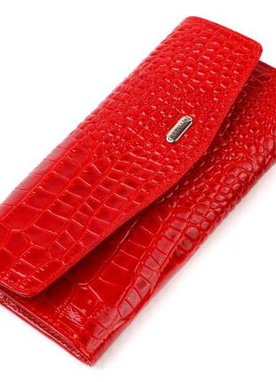Привлекательное женское портмоне из натуральной кожи с тиснением под змею canpellini 21699 красный