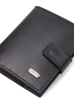 Модный мужской бумажник из натуральной гладкой кожи canpellini 21727 черный