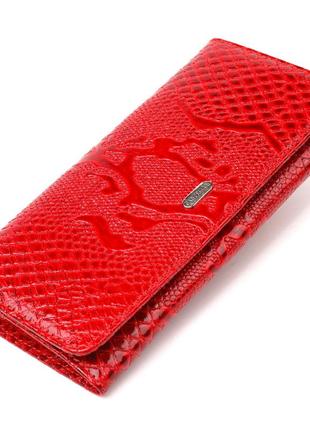 Яскравий лакований гаманець для жінок із натуральної фактурної шкіри canpellini 21610 червоний