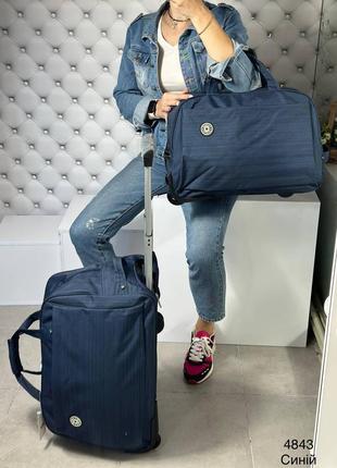 Жіноча чоловіча якісна  дорожня сумка на колесах синя s