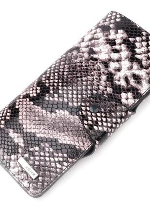 Многофункциональное женское портмоне из натуральной фактурной кожи под змею karya 21002 черный