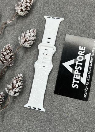 Ремешок силиконовый s-m для apple watch 38 40 41 mm series 1 2 3 4 5 6 7 se с цветочным принтом браслет