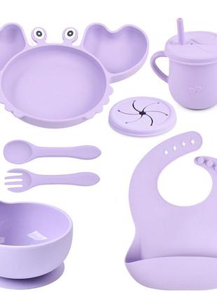 Набор детской силиконовой посуды 2life краб y2 из 7 предметов фиолетовый n-12015