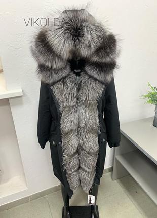 Женская зимняя парка куртка пальто с натуральным мехом чернобурки с 42 по 58 г.
