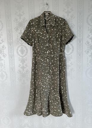 Жіночна сукня міді оливкового кольору з поясом🌿