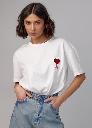 Жіноча футболка з опуклим написом ami — молочний колір, s (є розміри)