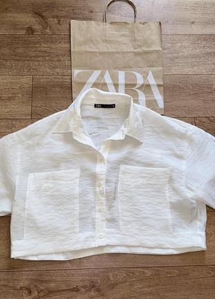 Zara біла укорочена сучасна блуза, сорочка!оригінал