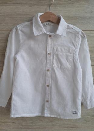 Рубашка лен h&m 3-4г белая льняная рубашка