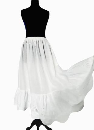 Великолепная, нежная, изысканная стильная милая классная винтажная австрийская хлопковая белая юбка подюбник ретро винтаж натуральный хлопок вышивка
