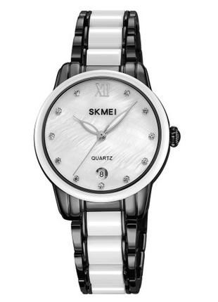 Жіночий кварцовий годинник skmei 2175bk black з керамічним циферблатом