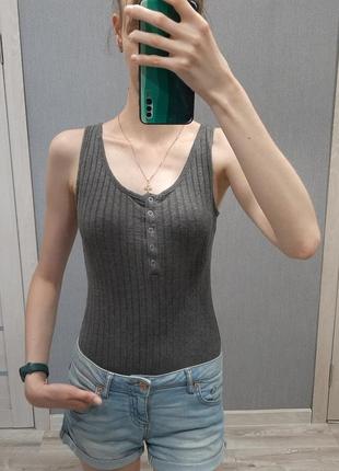 Жіночий сірий боді в рубчик xxs-xs-s-m new look