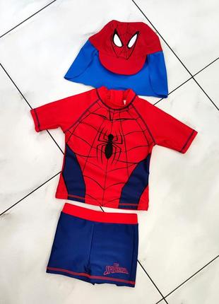 Солнцезащитный плавательный костюм комплект spider man человек паук 1-2-3 года (86-92-98см) 3в1