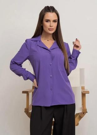 Фиолетовая однотонная рубашка с карманом размер m