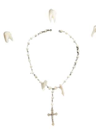 Розарий ожерелья с крестом вервица из перламутра y2k lolita лоза opium archive coquette cottage