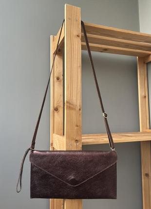 Женская кожаная сумка клатч borse in pelle genuine leather made in italy ремешок на руку
