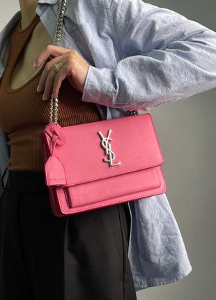 Женская сумка yves saint laurent sunset big chain pink/silver