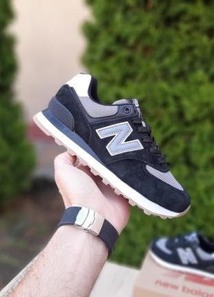 Женские летние замшевые кроссовки new balance 574 черные с серым&nbsp; кроссовки нюбеланс 574