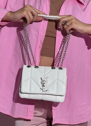 Женская сумка yves saint laurent puff mini white/silver