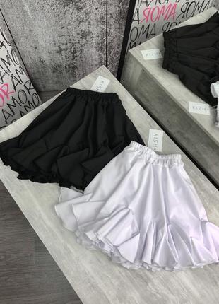 Чорна біла пишна міні спідниця з шортиками s m l тренд сезону; трендовая пышная мини юбка с шортами черный белый