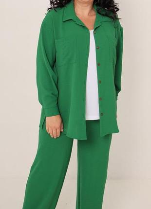 2429 женский брючный костюм, тройка, летний, р. 52,54,56,58 зелёный