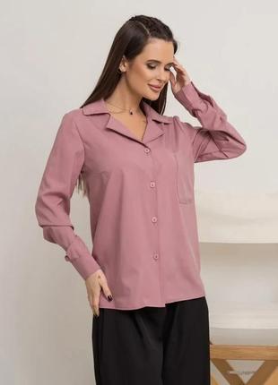 Розовая однотонная рубашка с карманом размер s