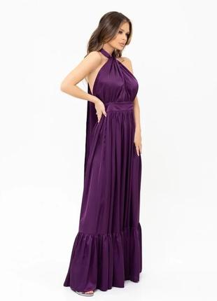 Фіолетова шовкова довга сукня з відкритою спиною розмір s