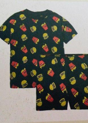 110-116 pepperts. нижняя летняя пижама, детский комплект. футболка и шорты. принт фастфуд полномер