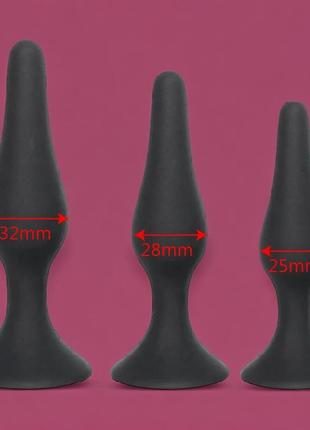 Анальная пробка для начинающих набор из 3 анальных плагов из силикона черного цвета black anal plug