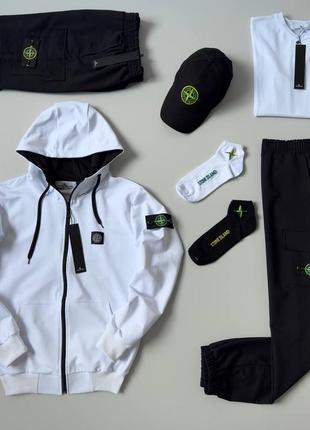 Набір 7в1 stone island зіп худі-штани-футболка-шорти-кепка- 2 пари шкарпетки унісекс