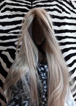 Длинный прямая парик карамельный блонд на сетке