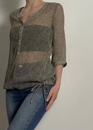 Принтованная прозрачная блуза со стяжкой снизу 🐌