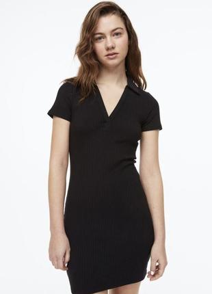 Базова чорна нова сукня поло в рубчик h&m