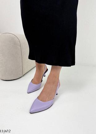 Натуральные кожаные слингбеки - туфли лавандового цвета на каблуке