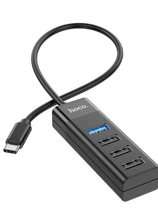 Usb hub хаб hoco hb25 на 4 usb порти type-c to usb чорний до 1tb