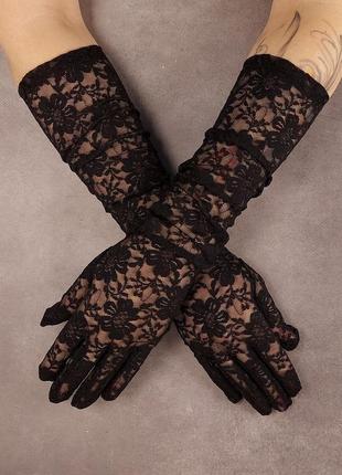 Жіночі карнавальні оперні рукавички сітка чорні легкі мереживні чорні