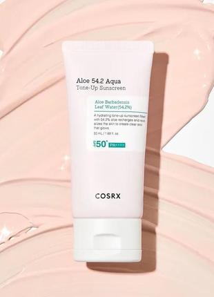Зволожувальний сонцезахисний крем для обличчя cosrx aloe 54.2 aqua tone-up sunscreen, spf 50+ pa++++, 50 мл