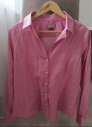 Рубашка сорочка натуральна бавовна хлопок довгий рукав рукавчик рожева блуза блузка в полоску