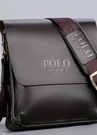 Сумка-планшет чоловіча polo екошкіра, чоловіча сумка через плече шкіряна барсетка планшетка поло чорний коричневий