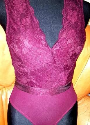 Бордовое ажурное боди new look р10-38