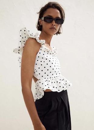 Летняя блуза в горошек h&m топ с открытой спиной р.m