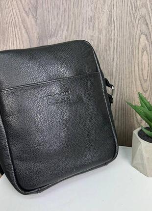 Практична і зручна чоловіча сумка-планшетка шкіряна чорна, чоловіча сумка босс