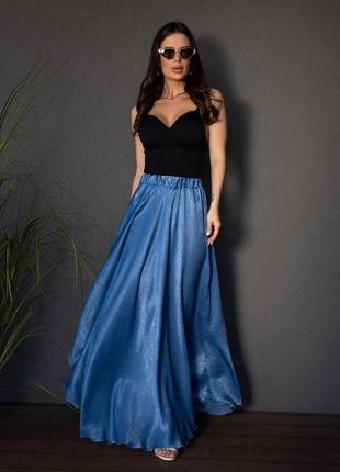 Голубая расклешенная юбка из сатина размер xl