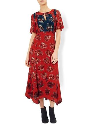 Чудове довге плаття monsoon, червоне із синім, розмір l, 100% віскоза