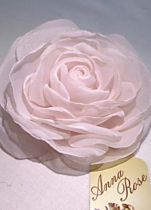 Брошь квітка з тканини ручної роботи "ніжно-рожева чайна троянда"