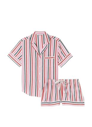 Жіноча піжама (шорти+сорочка) victoria's secret flannel short pajama set multi colored stripe m3 фото