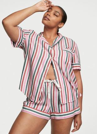 Женская пижама (шорты+рубашка) victoria's secret flannel short pajama set multi colored stripe m